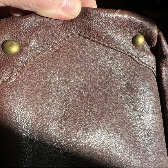 Brown Leather Crossbody/handheld bag with gold studs. Perfect size! 7-1/2Hx10W - Picture 5 of 10